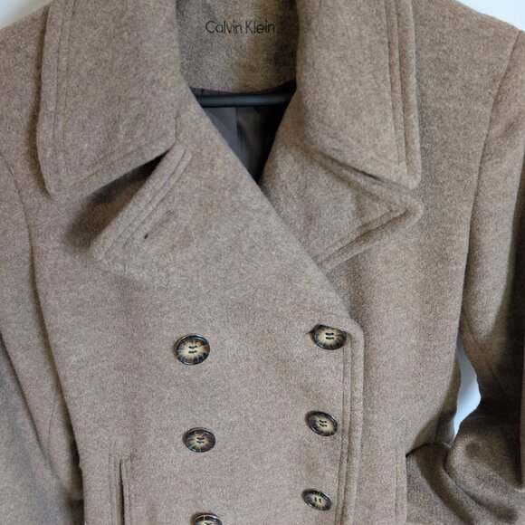 Vintage Calvin Klein Double Breasted Wool/Silk Pea Coat | Oat Women's Size 10 - Picture 2 of 15